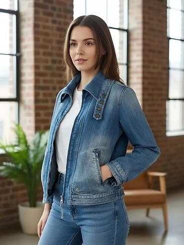 джинсовые: Джинсовая куртка, Приталенная модель, Осень-весна, S — 1