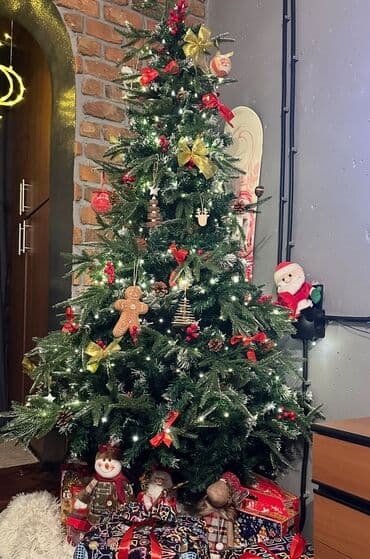 ёлка в бишкеке: Продаю ёлку с шишками,красными ягодами и снежным напылением 170-180 — 1