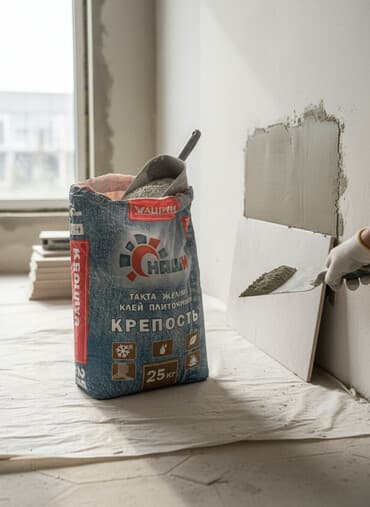 Клей плиточный "КРЕПОСТЬ" в мешке весом 25 кг. Предназначен для