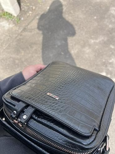 Сумкалар: Сумка-планшет Narvin из чёрной экокожи с тиснением под крокодила — 1