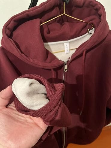 толстовки с мехом: Бордовая толстовка на молнии KTY - Тип: худи на молнии (zip-up) с — 3