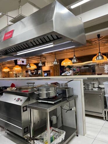 Вытяжка промышленная, стол из нержавейки, мойка, котломойка, стеллаж