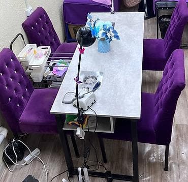 угловые компьютерные столы: Двухместный стол для маникюра с вытяжками + комплект из 4 стульев - — 1