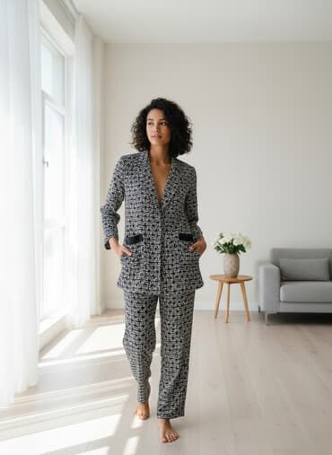 парные спортивные костюмы: Женский костюм, состоящий из жакета и брюк, выполненный в черно-белом — 1