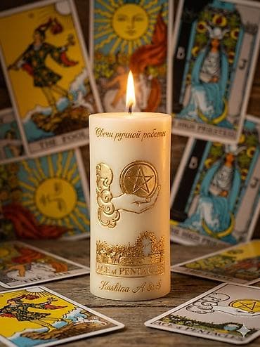 Свечи: Ароматическая свеча ручной работы с тиснением «Ace of Pentacles» - — 1