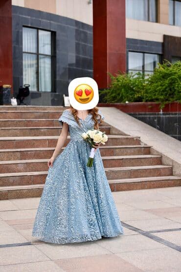 коктейльное платье синего цвета: Вечернее платье, Пышное, Длинная модель, Атлас, Без рукавов, Камни, Корсет, С пайетками, M — 2