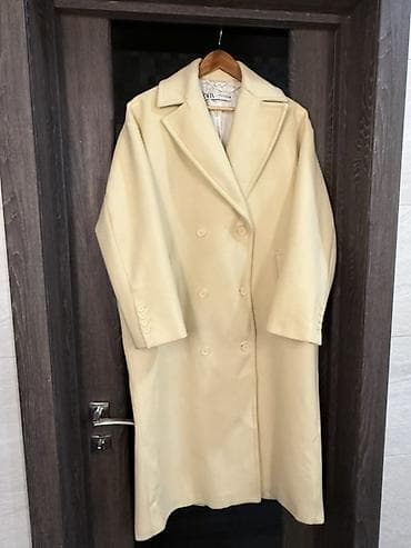 зара джинсы: Пальто, Классика, Осень-весна, По колено, Двубортная модель — 1