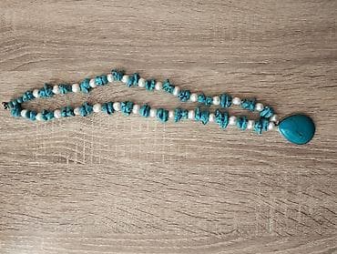 бирюза: Бирюзовое колье с подвеской и белыми вставками - Дизайн: нитка из — 2