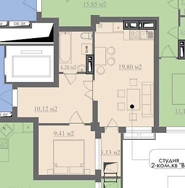 талас сто: 2 комнаты, 49 м², Элитка, 10 этаж, ПСО (под самоотделку) — 1