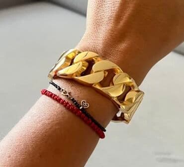 свадебные платья для покрытых: Браслет “цепь” золотистого цвета - Дизайн: крупные звенья-«якорная — 7