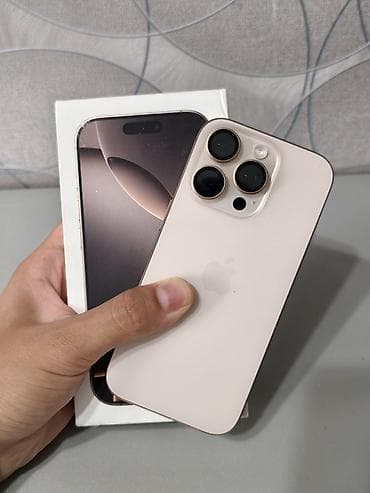 IPhone 16 Pro, Б/у, 256 ГБ, Desert Titanium, Защитное стекло, Чехол, Коробка, 100 %