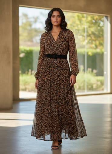 спец одежда для охраны: Платье миди с леопардовым принтом. - Цвет: коричневый с черным — 1