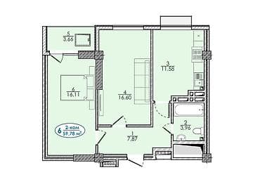 квартира дордой рынок: 2 комнаты, 60 м², Элитка, 4 этаж, Готовая ПСО (под самоотделку) — 4