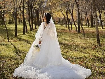 аппликатор: Свадебное платье белого цвета с пышной юбкой и длинным шлейфом — 3