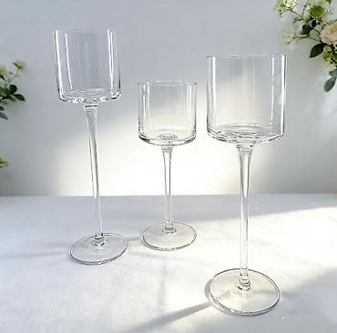Набор стеклянных подсвечников на высокой ножке (3 штуки) Размер:высота