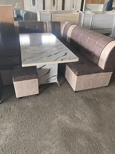 угловой диван трансформер с креслом: Кухонный уголок с обеденным столом и пуфами - Комплект: угловой диван — 2