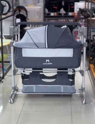 Детская приставная кроватка, Новый, С колесиками, цвет - Серый