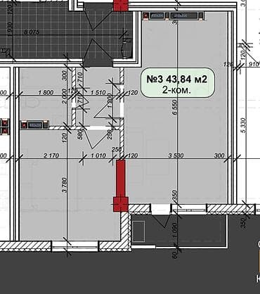 Батирлер: 1 бөлмө, 44 м², Элитка, 8 кабат, Даяр ПСО (өзү оңдоп түзөтүп бүтүү үчүн) — 2