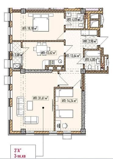 nova grand: 3 комнаты, 105 м², Элитка, 9 этаж, Готовая ПСО (под самоотделку) — 2