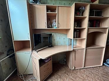 Стенка-шкаф, Тип стенки-шкафа: Модульная, Для зала, Б/у, Особенности: С рабочим столом