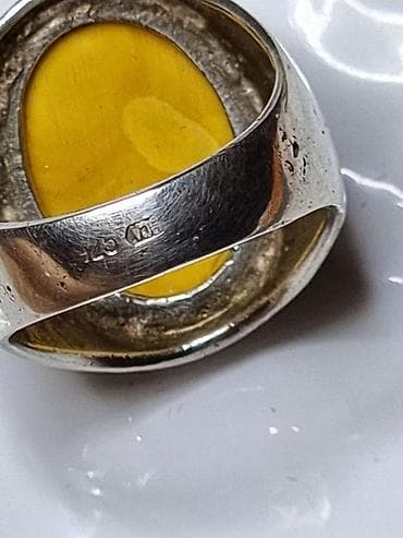 серебренное кольцо: Кольцо, Печатка, Проба 925, Унисекс, Янтарь, Новый — 5