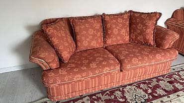 старые диван: Комплект мягкой мебели, Б/у, Самовывоз, цвет - Оранжевый — 4
