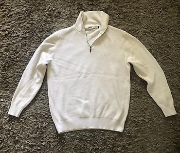 Свитера: Свитер ZARA мужской, белый. - Модель: полугольф/quarter-zip с молнией — 1