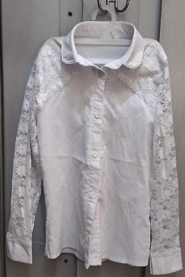 длинное джинсовое платье: Рубашка, цвет - Белый, Б/у — 2