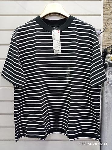 Эркектер кийими: Футболка мужская UNIQLO, коллекция AIRism - Модель: полосатая — 1