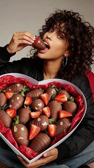 LED гирляндалар: Клубника в шоколаде в подарочных боксах - Свежая крупная клубника — 2