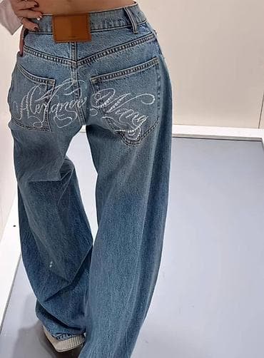Джинсы, Бэгги, Средняя талия, Со стразами, S