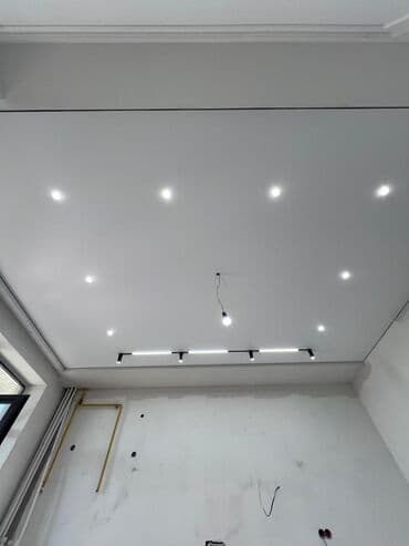 встраиваемые потолочные светильники: Натяжной потолок с точечными светильниками и трековой системой — 3