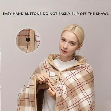 Женская одежда: Теплое накидное пончо-плед с кнопками - Фасон: укороченное пончо с — 6