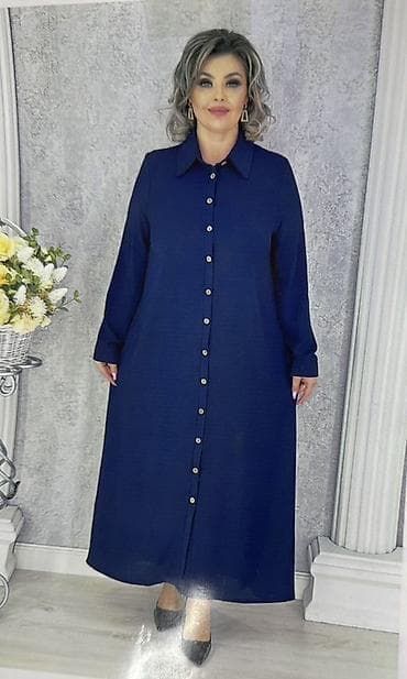 синюю рубашку: Повседневное платье, Лето, Длинная модель, Платье-рубашка, Все размеры — 2