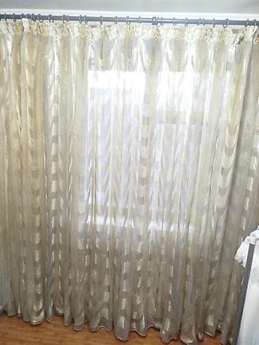 шторы с тюль: 2пары Тюль/штора из прозрачного органзы с мягким золотисто-бежевым — 1