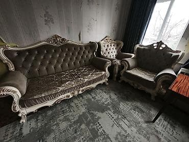 кресло самурай: Комплект мягкой мебели, Б/у, Самовывоз, цвет - Бежевый — 3