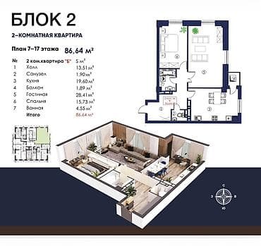 Строится, Элитка, 3 комнаты, 117 м² — 3
