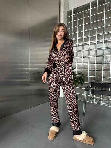 джинсова сорочка: Пижама, Шелк, Турция, Леопардовый принт, XS, S, M — 5