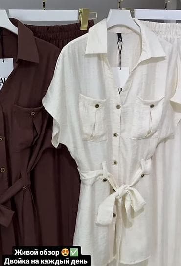 обмен одежды: Женская двойка лен в цвете Айвори: рубашка + брюки Размер стандарт — 5