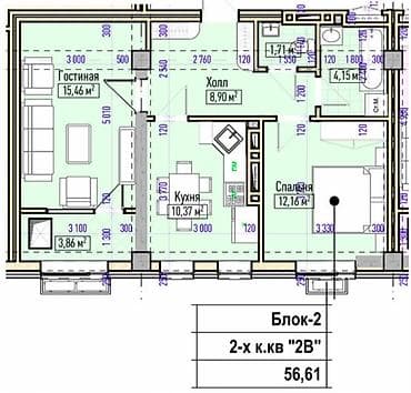 квартиры в токмаке: 2 комнаты, 56 м², Элитка, Технопарк Элитка, 10 этаж, ПСО (под самоотделку) — 7