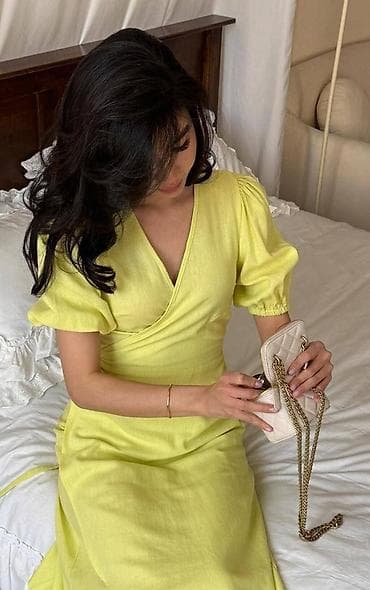 Личные вещи: Повседневное платье, Лето, Длинная модель, Лен, На запах, S — 2