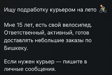курьер мото: Услуга: летняя курьерская доставка на велосипеде по Бишкеку. - Курьер — 1