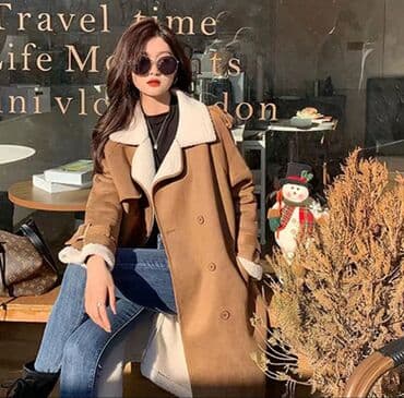 пальто корея: Дубленка, Корея, Длинная модель, S, M — 1