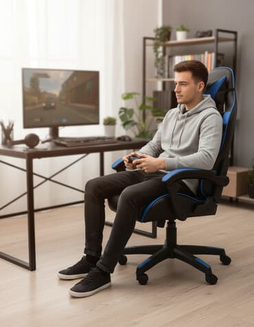 Игровое кресло, Новый, цвет - Голубой, Экокожа, В рассрочку