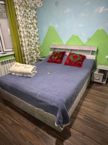 Спальный гарнитур, Двуспальная кровать, ДСП, цвет - Серый