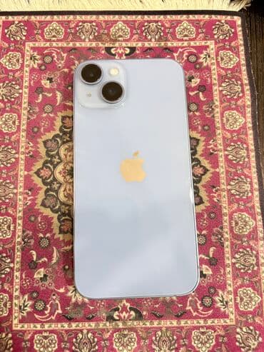 IPhone 14, Б/у, 256 ГБ, Голубой, Защитное стекло, Чехол, Зарядное устройство, 82 %