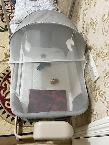 люлька для коляски: Детская приставная кроватка, С колесиками, цвет - Серый — 7