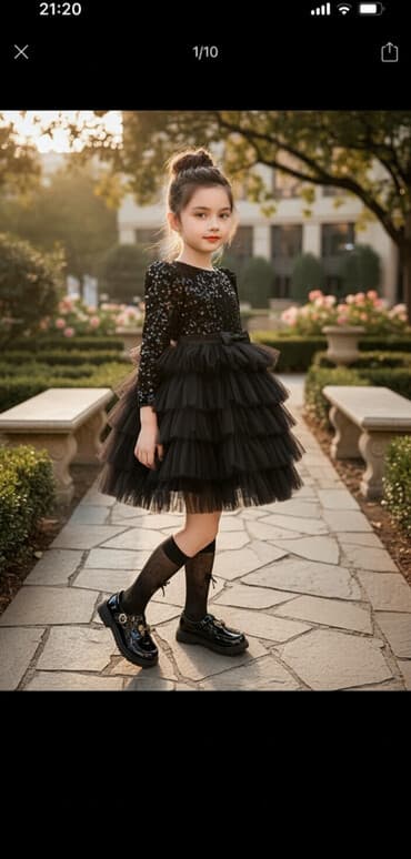 новогодний платье для девочек: Детское платье, цвет - Черный, Новый — 2