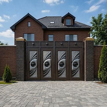 Распашные ворота: Стальные уличные ворота для частного дома - Материал: сталь — 8