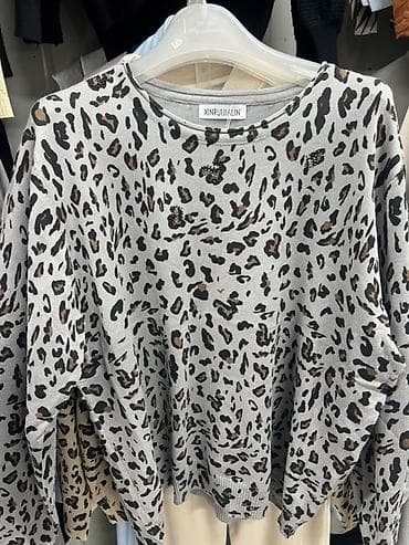 Баш кийимдер: Світшот женский XINRUIJIALIN с леопардовым принтом. - Свободный крой — 2